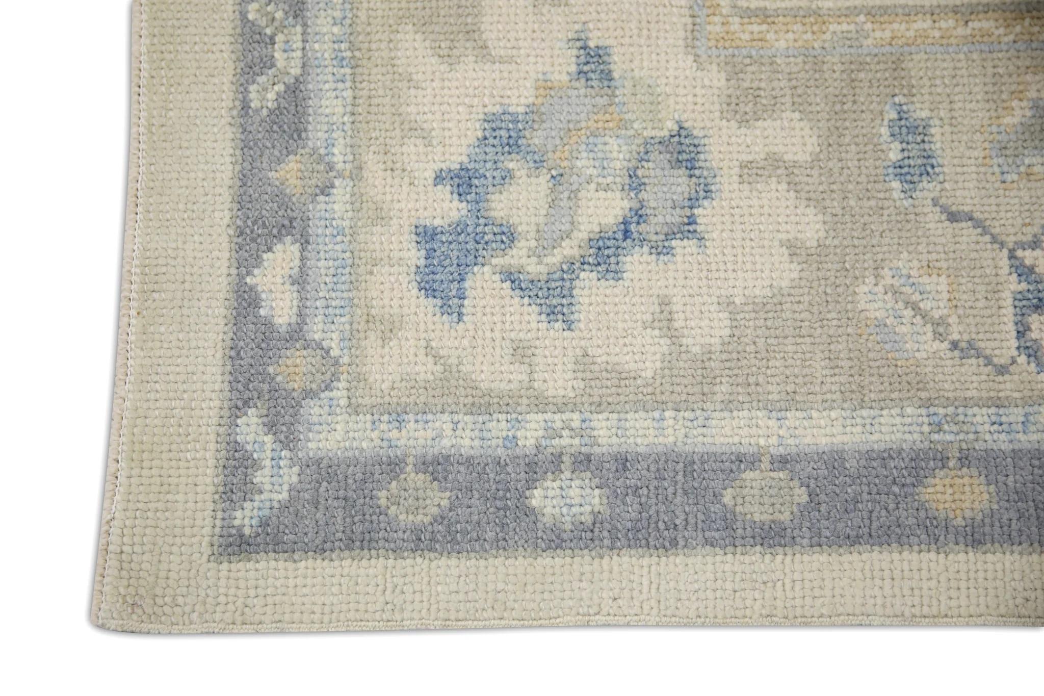 Türkischer Oushak-Teppich Elfenbein, Blau & Beige Handgewebter Wollteppich 6' x 8'9