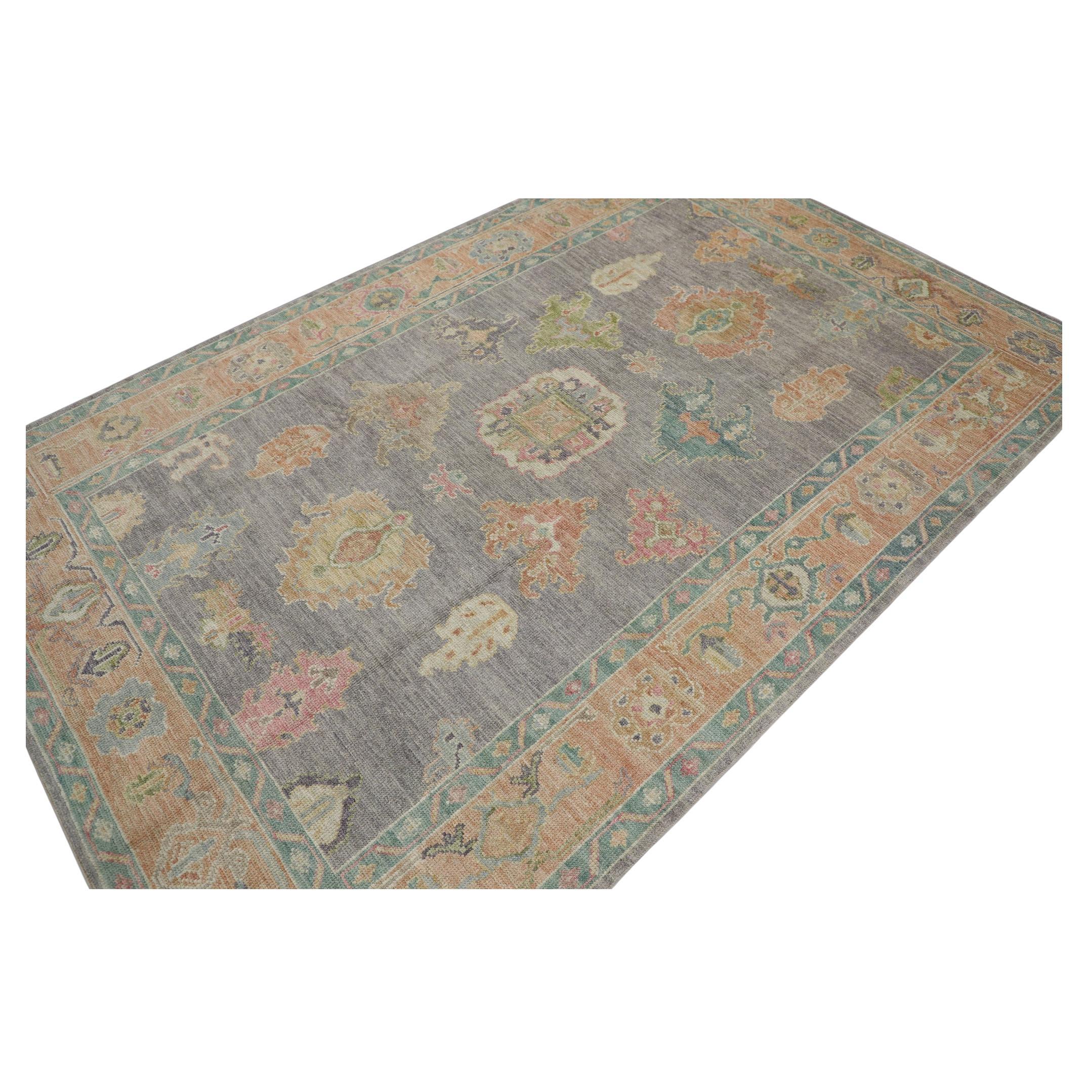 Purple Multicolor Floral Design Handwoven Wool Turkish Oushak Rug 6
2" x 9
4"