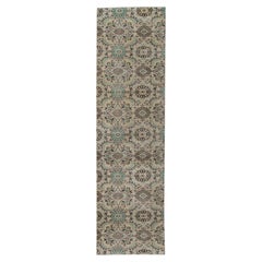 Alfombra turca vintage tipo «runner» en marrón y azul, de 2'9" x 10'