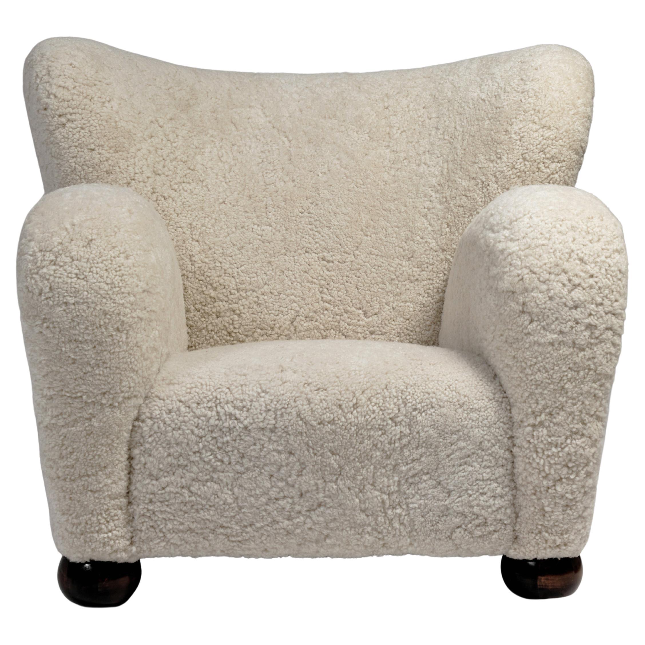 Marta Blomstedt Ohrensessel aus Schafsleder für das Aulanko Hotel, Finnland, 1930er Jahre.