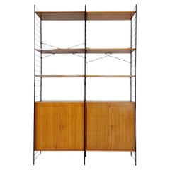Vintage Free Standing String Shelving System, Teak Bookcase with Cabinet by Whb Germany