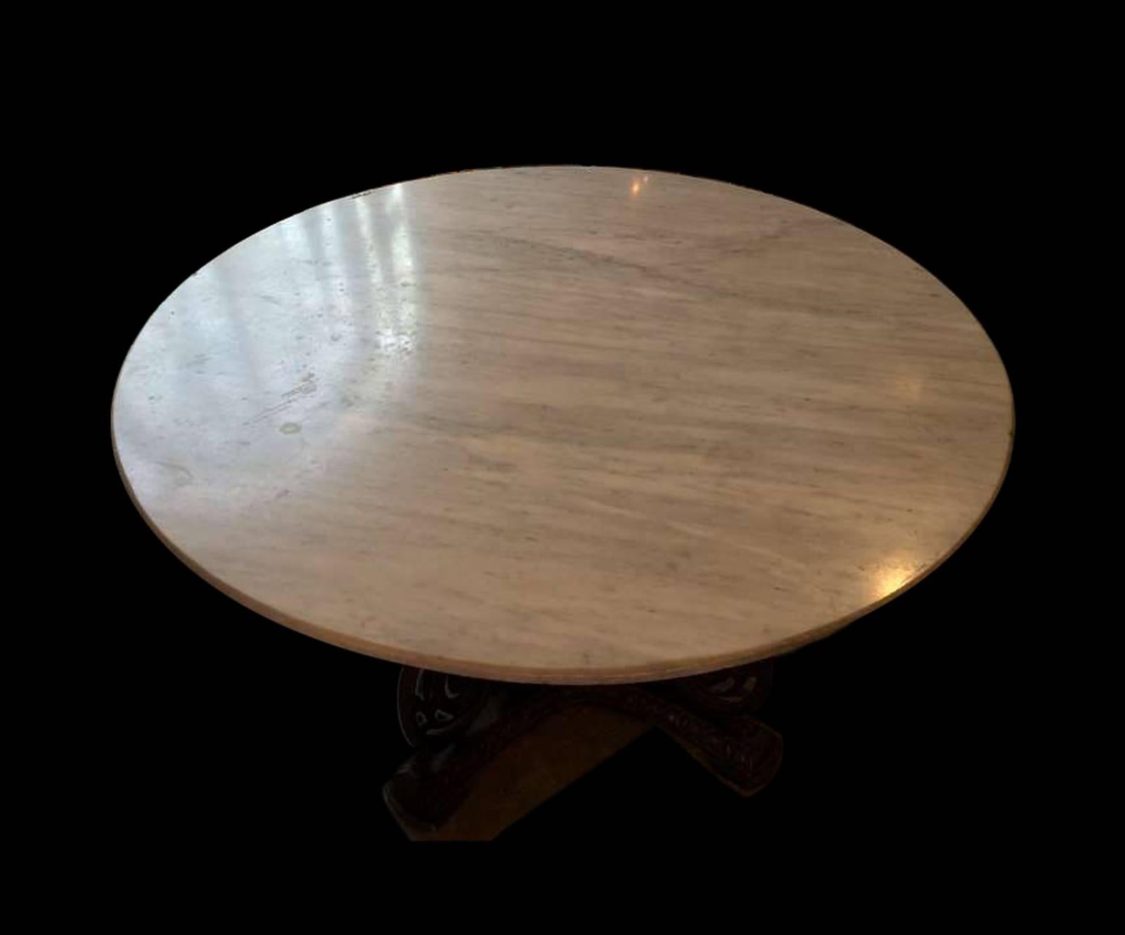 American Cast Iron Center Table with Marble Top For Sale