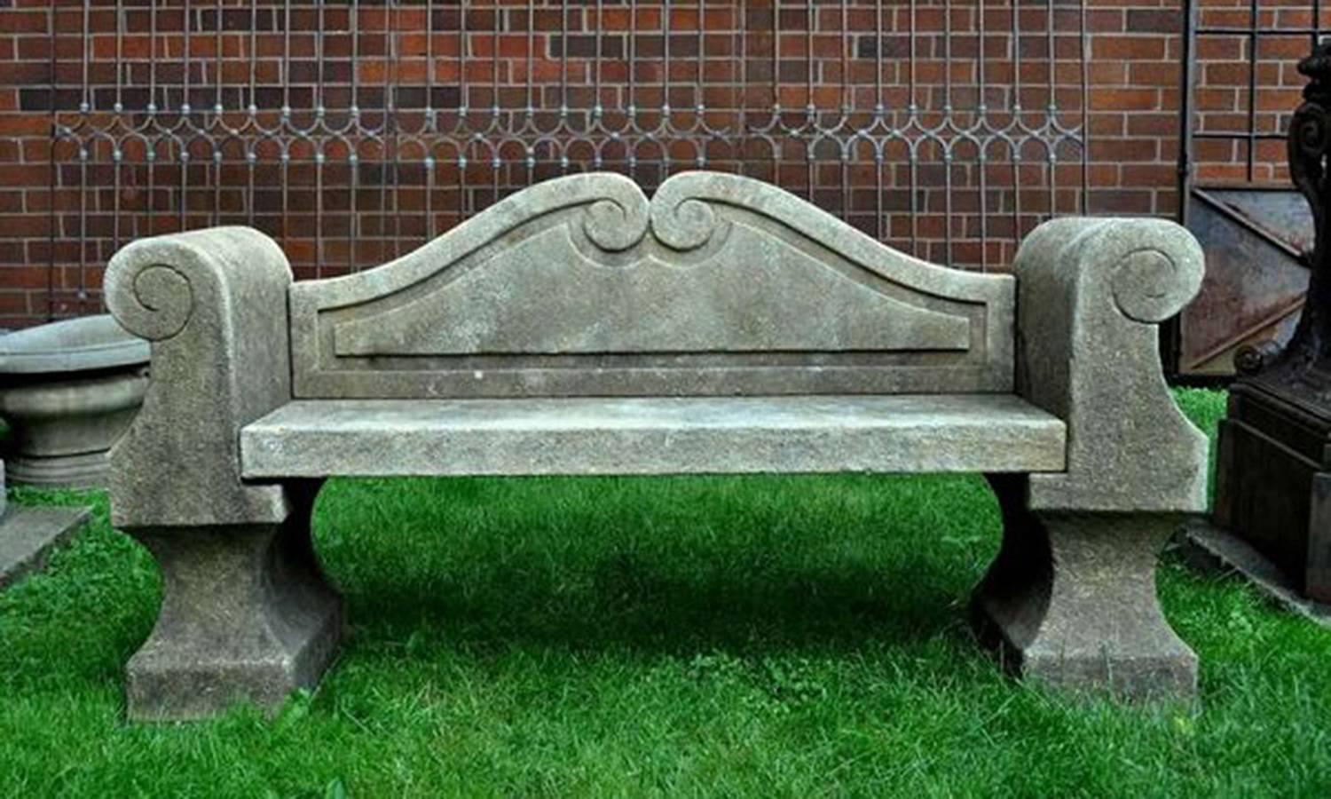 Italian 20th Century Limestone Bench with Back For Sale 1