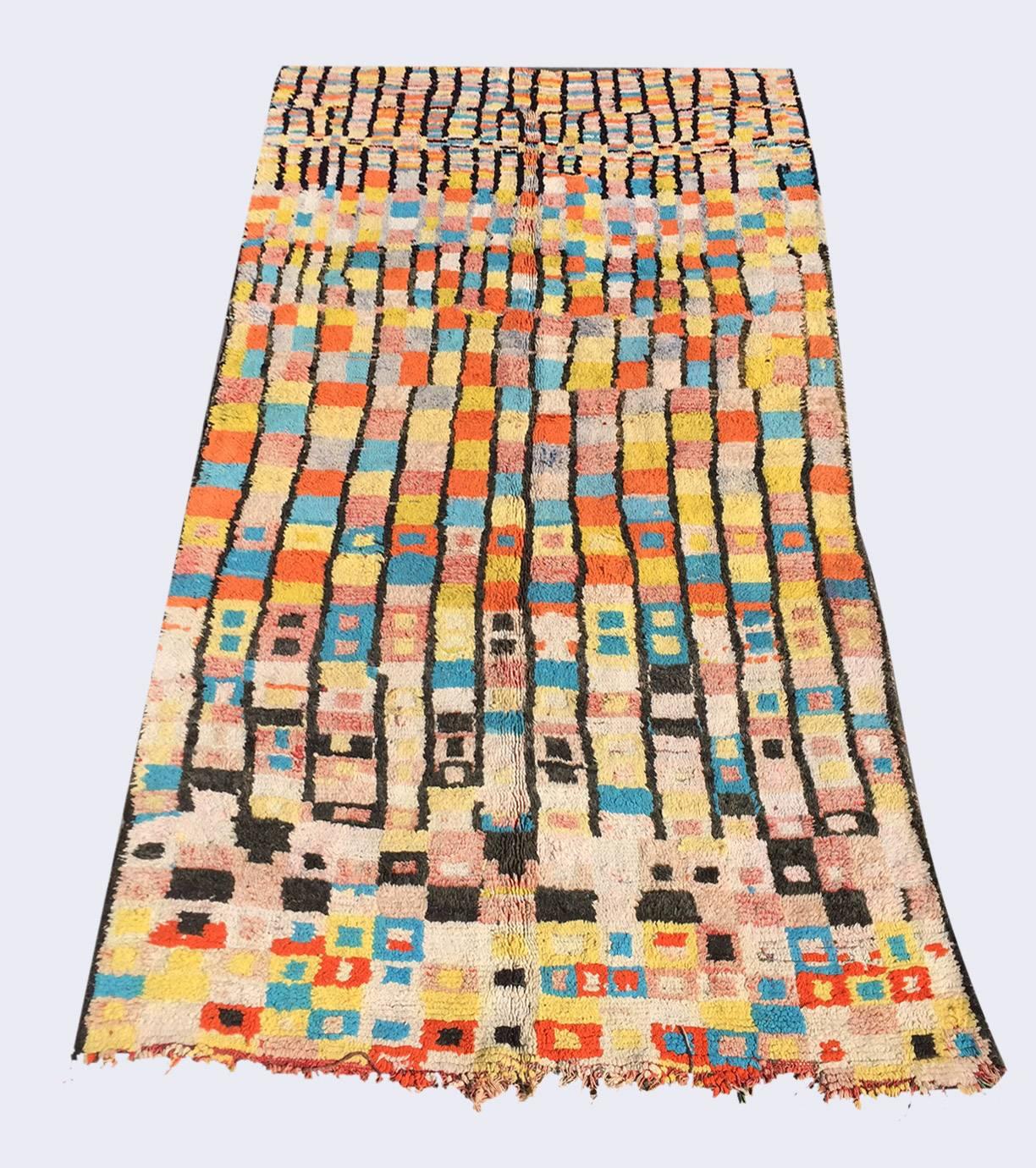 A rare and interesting multicolored antique Berber rug from the Atlas Mountains in Morocco,
late 20th century, wool.
 