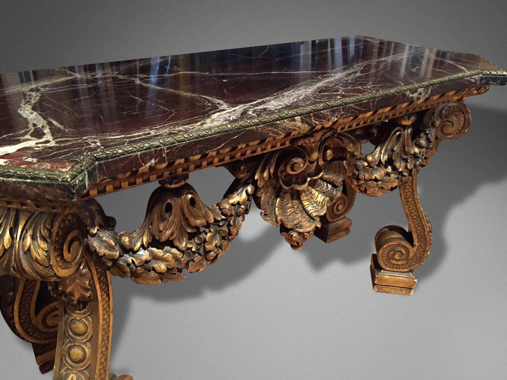 18th Century and Earlier Marble Console Table in the Manner of William Kent, Mid-19thC For Sale