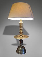 Large Pair of Late 17th Century Design Brass Candlesticks Converted to Lamps