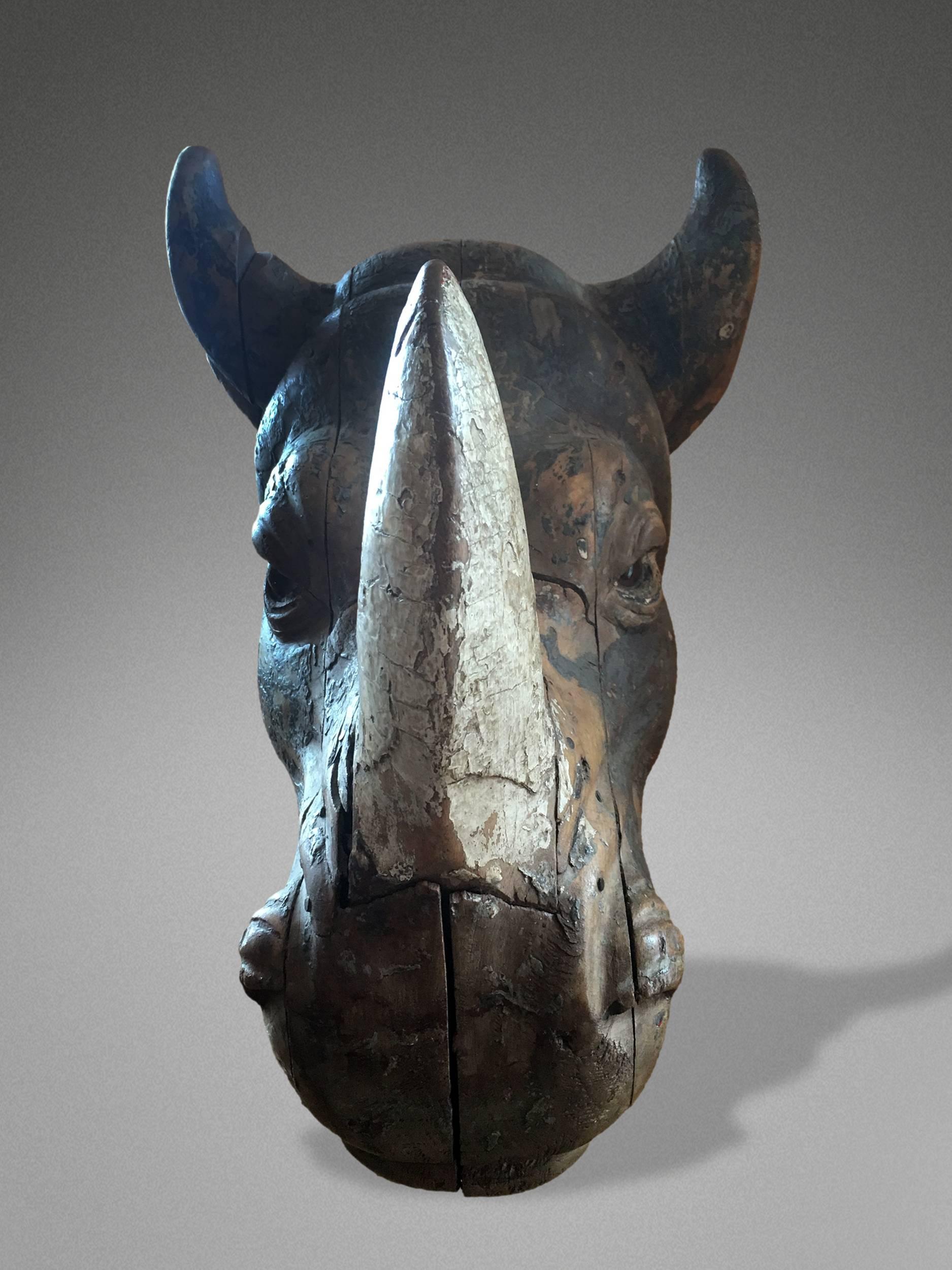 18th Century Very Rare Finely Carved Head of Rhinoceros For Sale