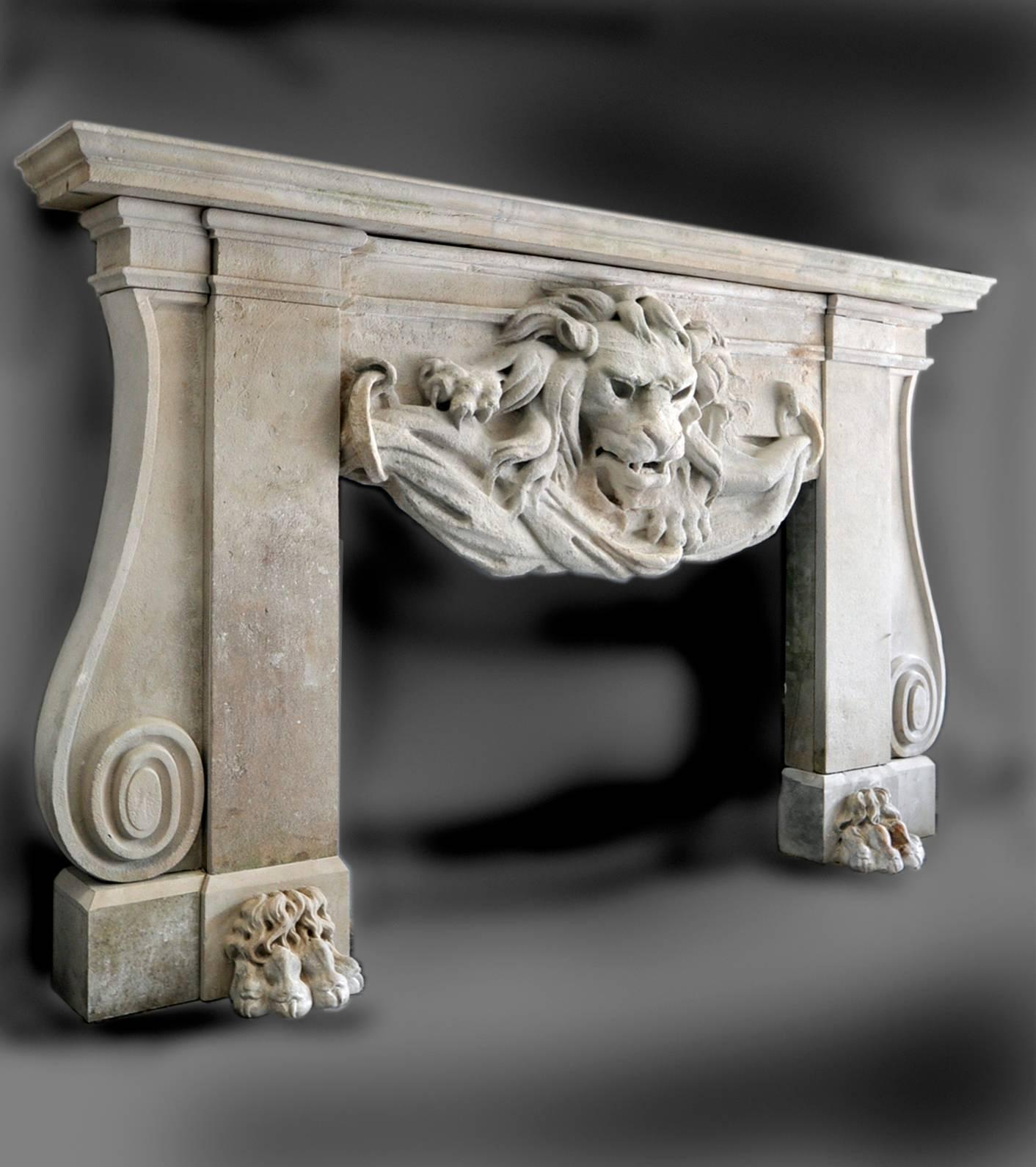 Unknown Lion Marble Chimneypiece For Sale
