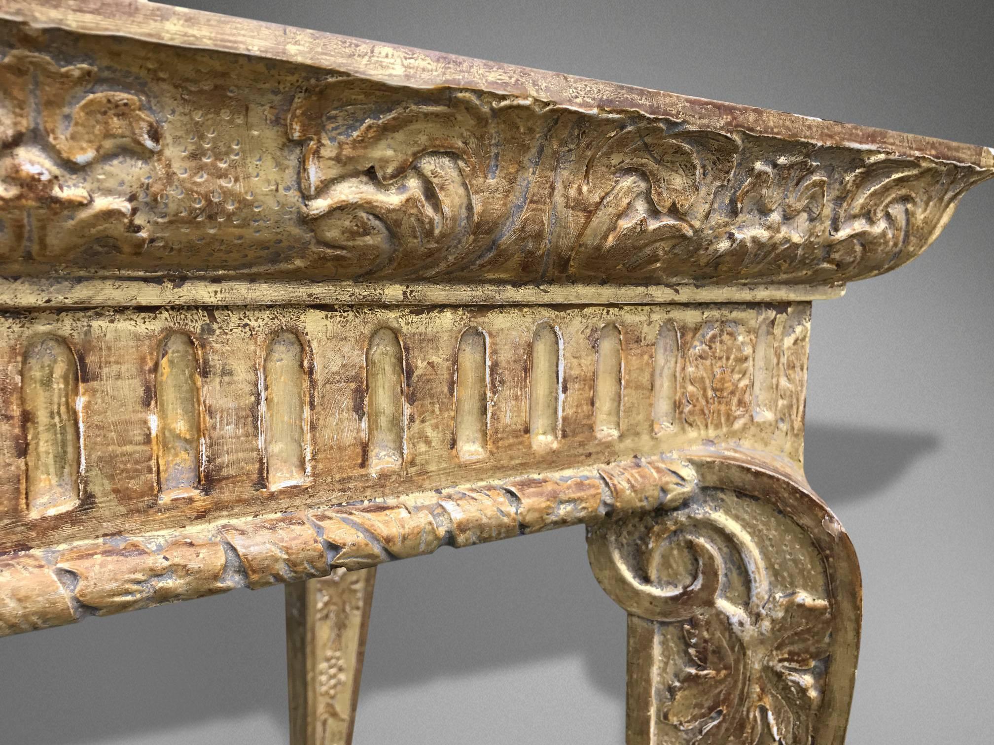 Italian Large Pair of Gilded and Finely Carved Console Tables