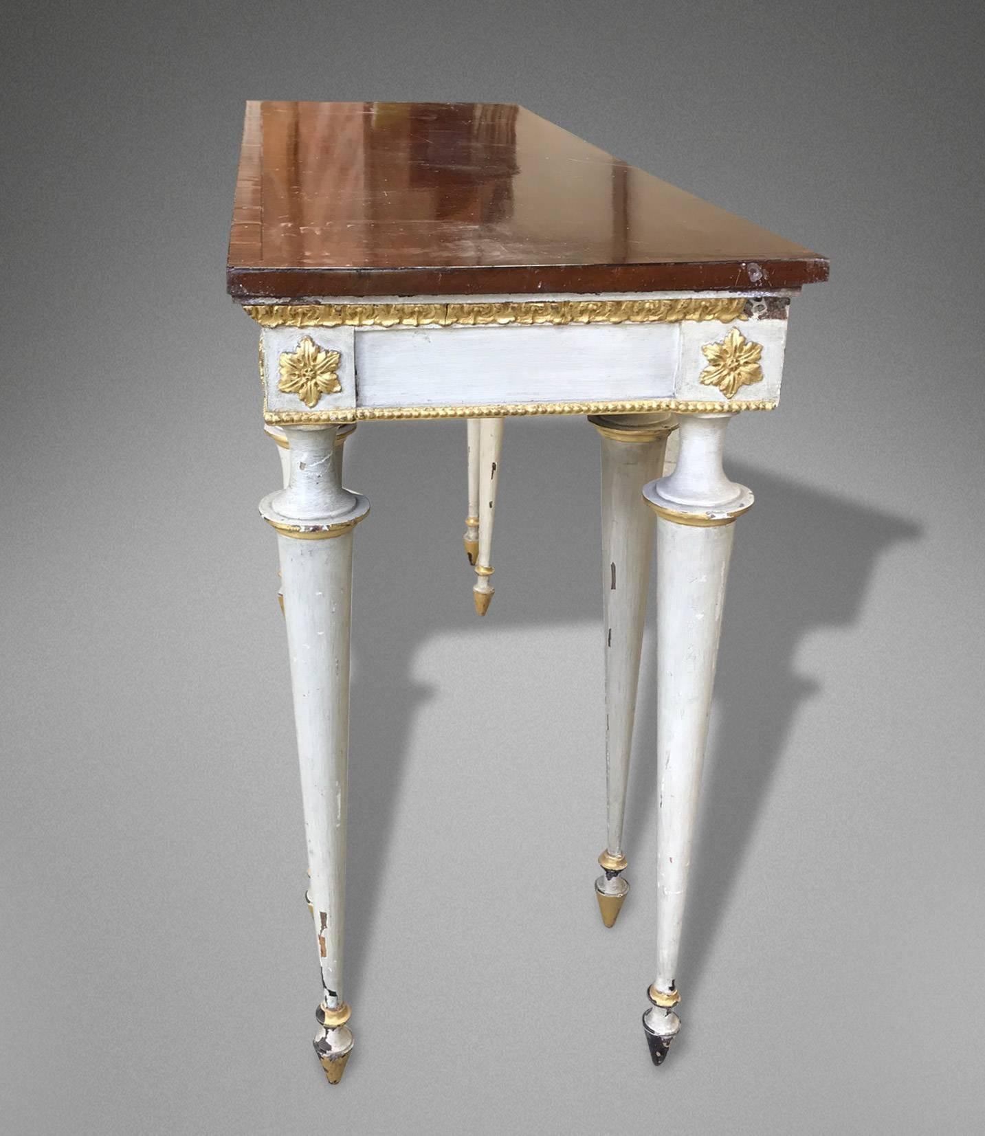 Early 19th century, Italian console table. 

White lead painted eight legged. Very rare and unusual.