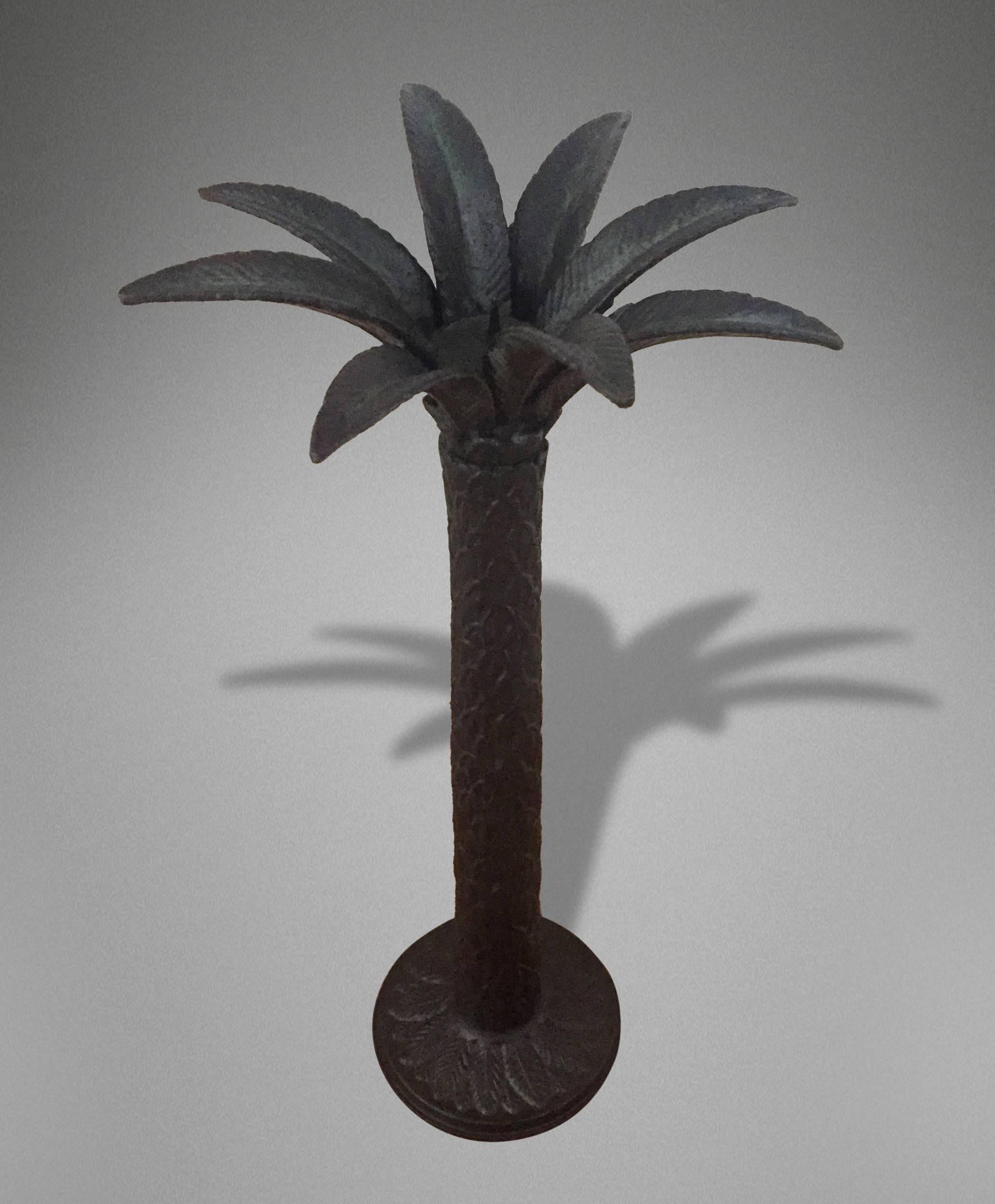 British Bronze Cast Palm Tree Candlesticks For Sale
