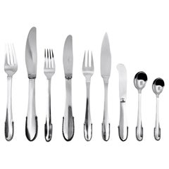 Georg Jensen Beaded Sterling Silverware Set for 12