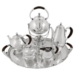 Georg Jensen Cosmos Sterling Silver Tea and Coffee Service with Tray, No. 45