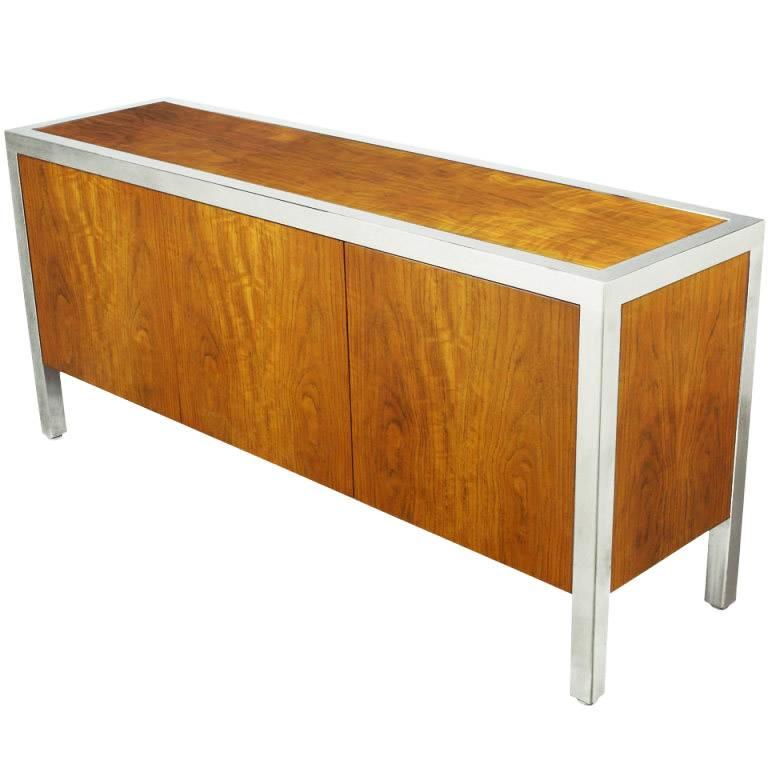 Pace Collection Koa Wood and Polished Steel Cabinet For Sale