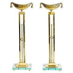 Pair of Neoclassical Brass and Glass Table Lamps in the Manner of Fontana Arte 3