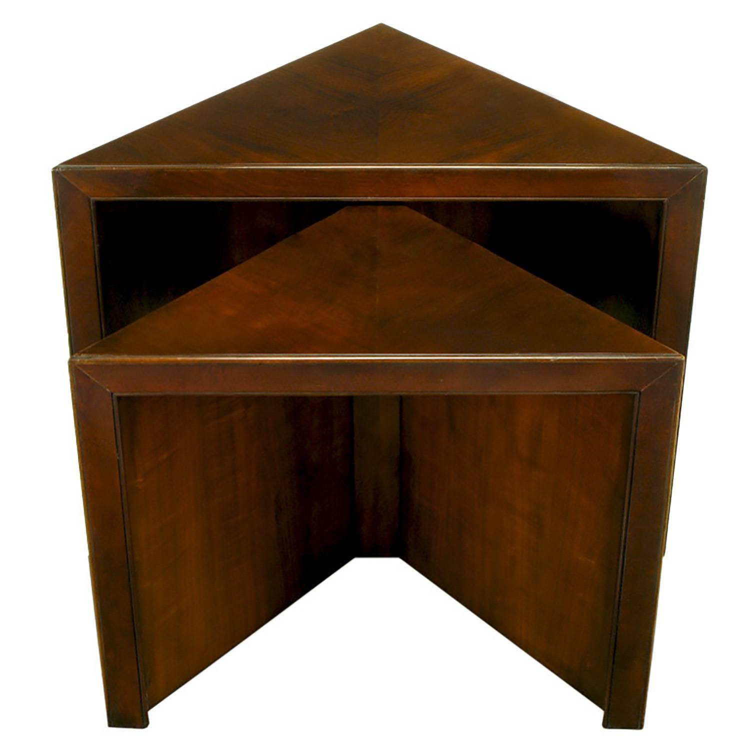 Pair of Baker Dark Cherry Triangular Nesting Tables For Sale at 1stdibs