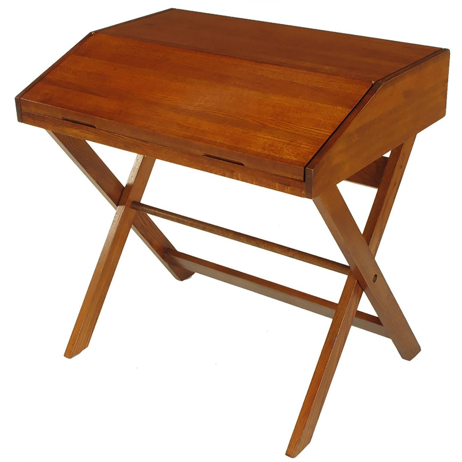 Sorrel Ash-Flip Top Trestle Based Writing Table For Sale