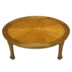 Round Baker Brass and Walnut Sunburst Coffee Table