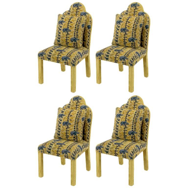 Four Art Deco Revival Fully Upholstered Dining Chairs