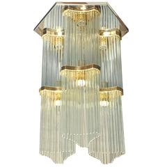 Gaetano Sciolari for Lightolier Two-Tiered Glass Rod and Brass Chandelier 3