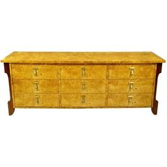 Mastercraft Burl and Walnut Dresser with Substantial Brass Pulls
