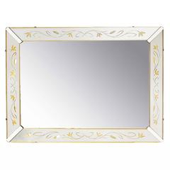 Etched and Reverse Gilt Mirrored Frame Art Deco Mirror with Foliate Detail 7