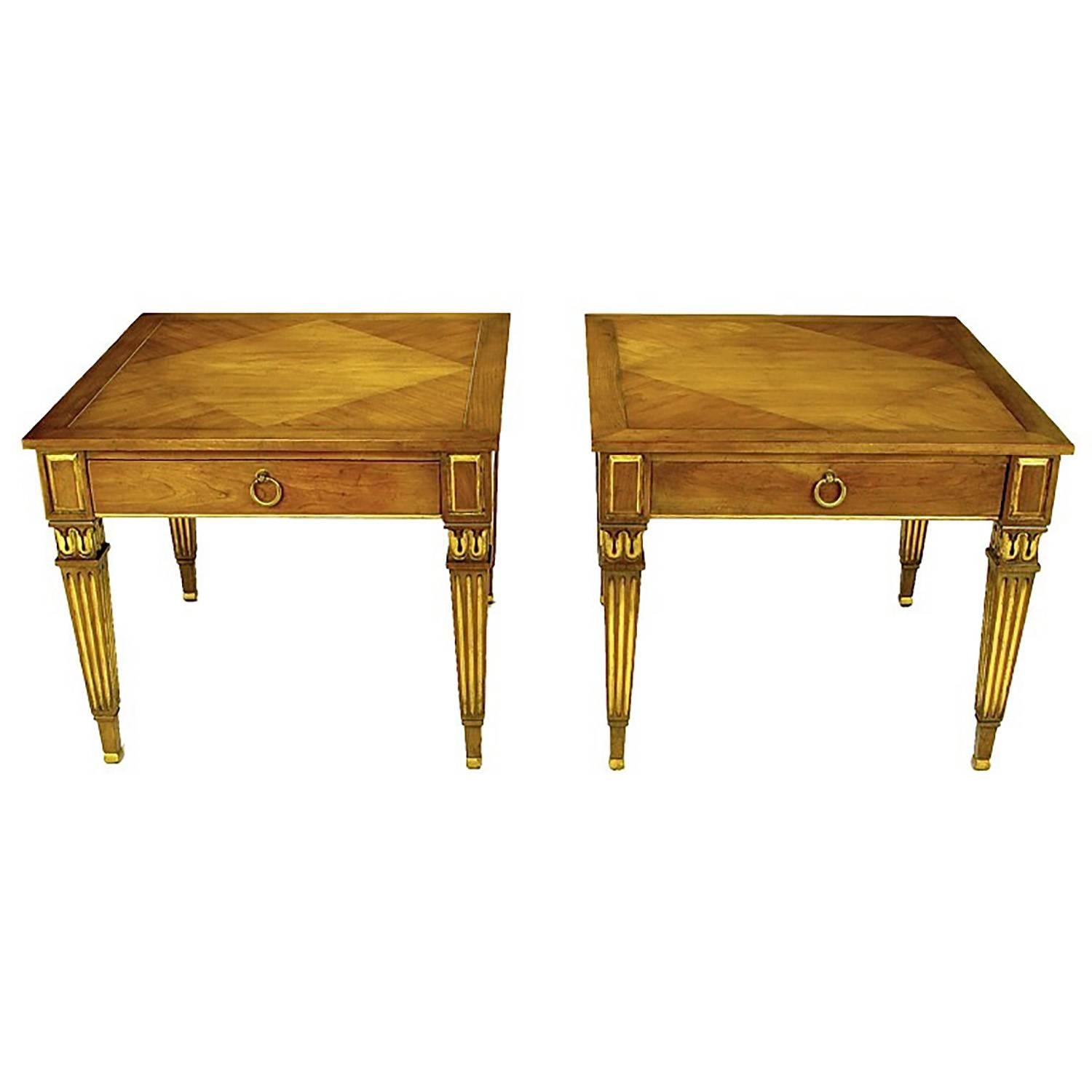 Pair of Louis XVI Style Parcel-Gilt End Tables by Baker For Sale