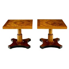 Pair of Baker Furniture 1950s Highly Figured Bookmatched Walnut Side Table