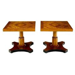 Pair of Baker Furniture 1950s Highly Figured Bookmatched Walnut Side Table 7