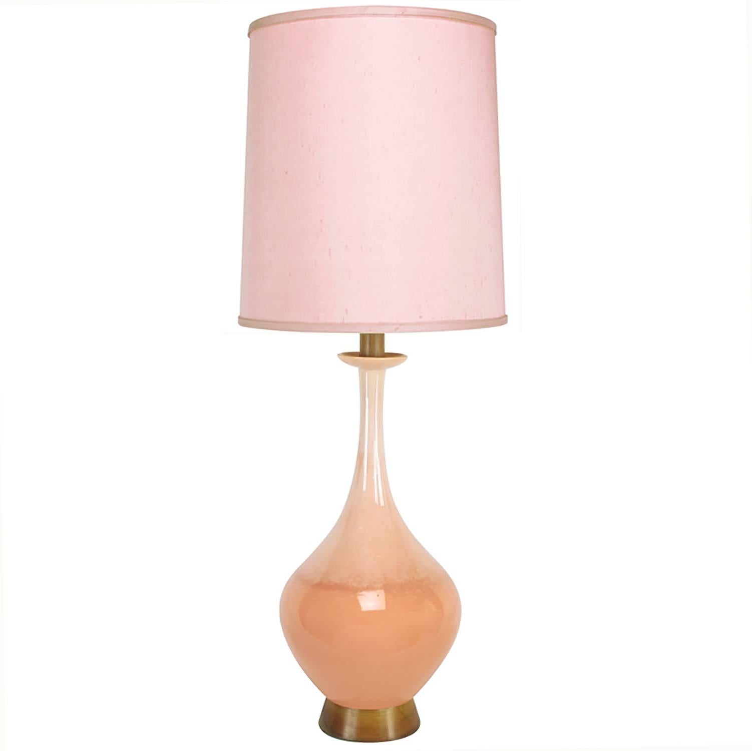 Large Coral Drip Glaze Pottery Table Lamp For Sale
