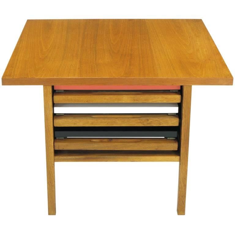 John Keal Walnut Coffee Table with Three Folding Side Tables For Sale