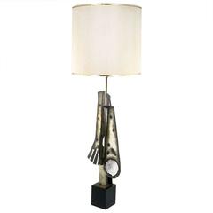 Substantial Tall Brutalist Metal Sculpture Lamp by Laurel 5