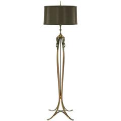 Vintage Elegant 1930s Floor Lamp of Copper over Bronze Straps with Drop-Rings