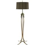 Elegante lampada da terra degli anni '30 in rame con cinghie di bronzo e anelli a goccia