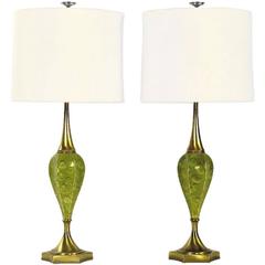 Pair of Rembrandt Green Ceramic and Brass Table Lamps 5