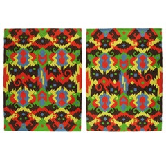 Ein Paar farbenfrohe geometrische Teppiche von Edward Fields aus dem Jahr 1972