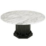 Table basse en marbre blanc de Carrare avec base en bois cannelé ébénisé