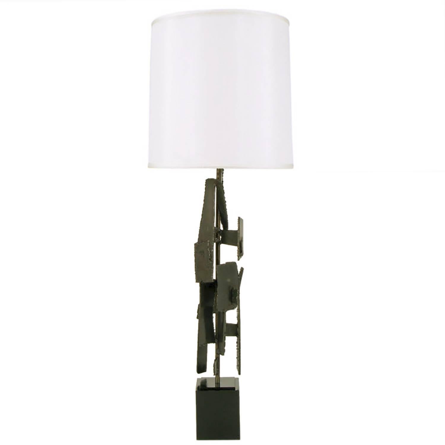 Brutalist Torch Cut and Welded Iron Table Lamp by Laurel