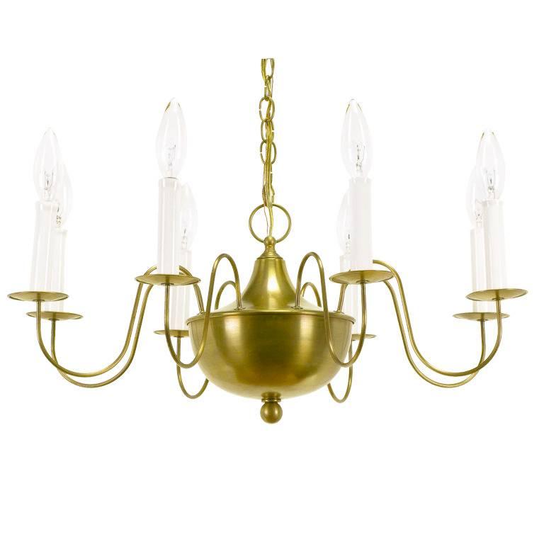 Fine Hand-Spun Brass Eight-Light Chandelier with Delicate Arms