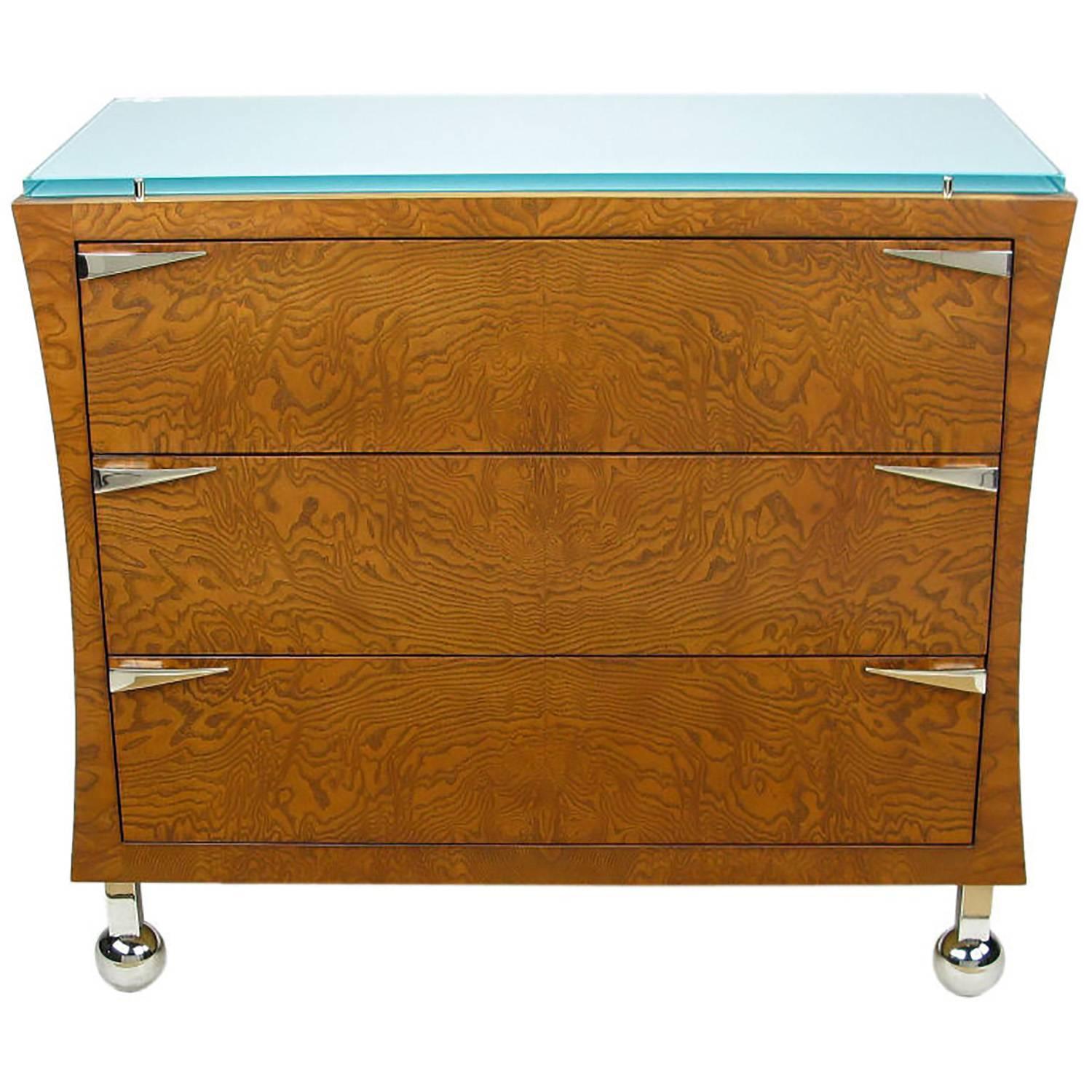 Postmodern Memphis-Style Three-Drawer Ash Commode with Glass Top
