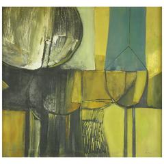 Large 1956 Abstract Expressionist Oil Painting on Canvas by R. Post