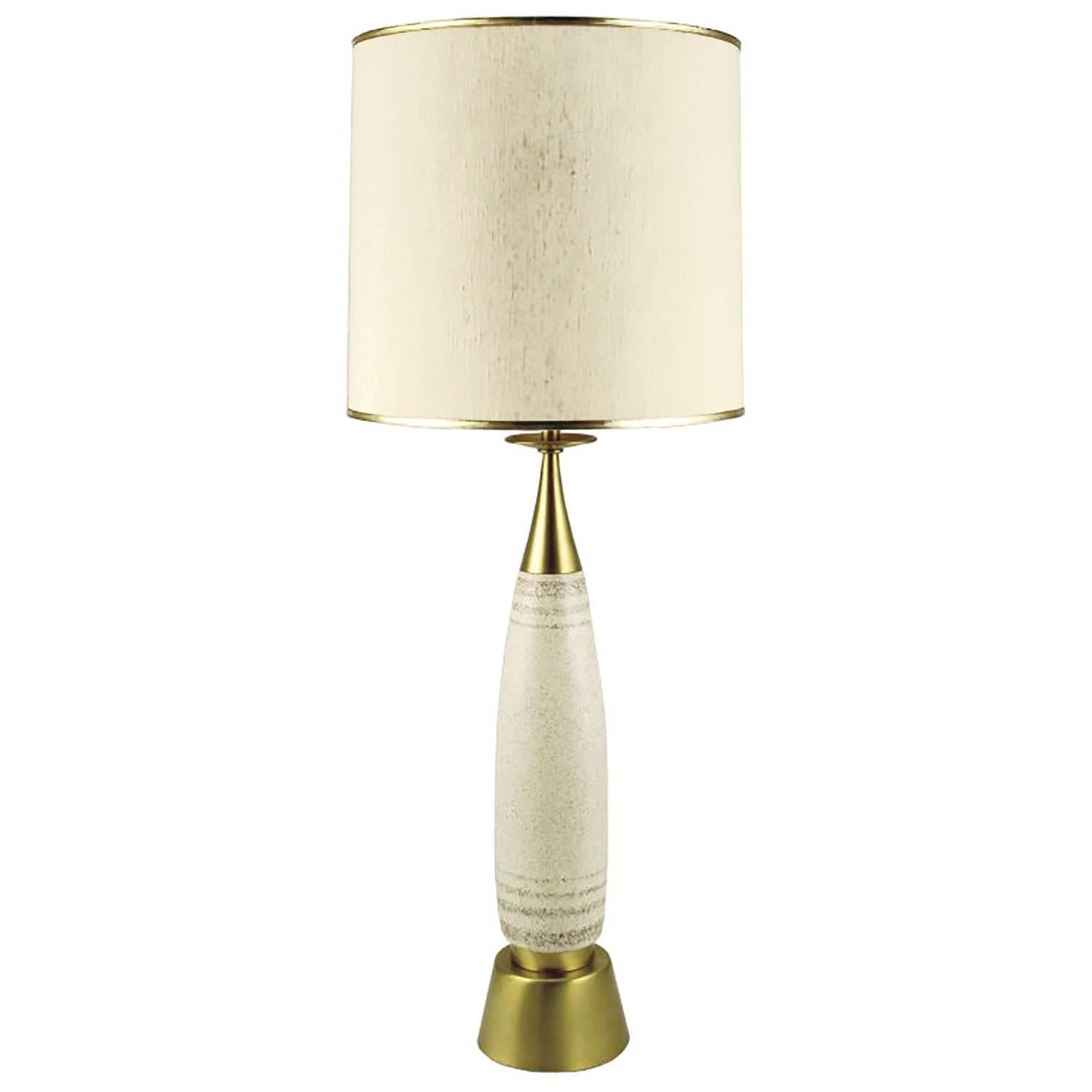 Tall Rembrandt Brass and Glazed Pottery Table Lamp