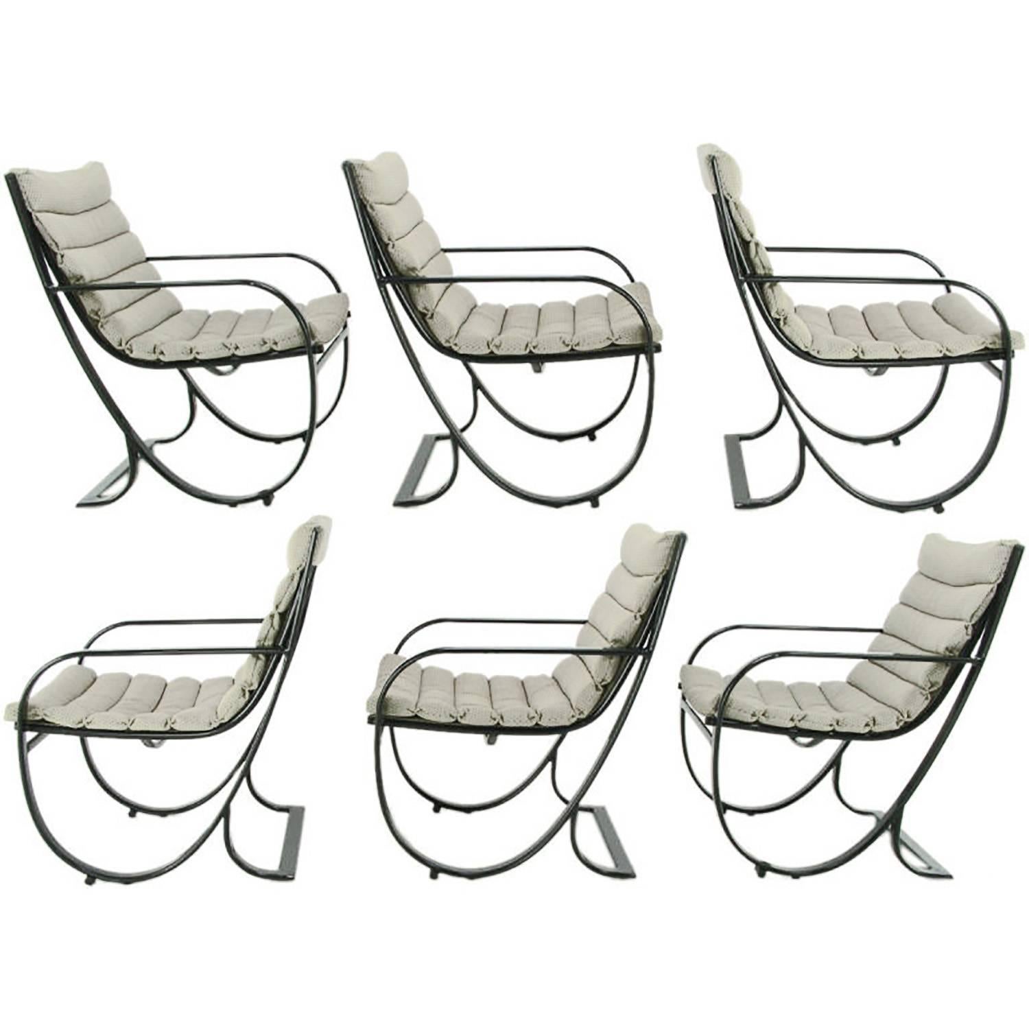 Set of Six Jay Spectre for Brown Jordan Midnight Blue Metal Dining Chairs