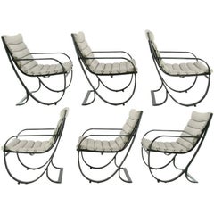 Set of Six Jay Spectre for Brown Jordan Midnight Blue Metal Dining Chairs