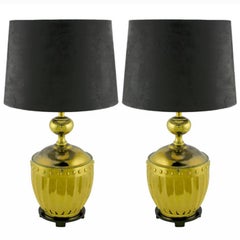 Vintage Pair of Stiffel Fluted and Studded Brass Urn Table Lamps