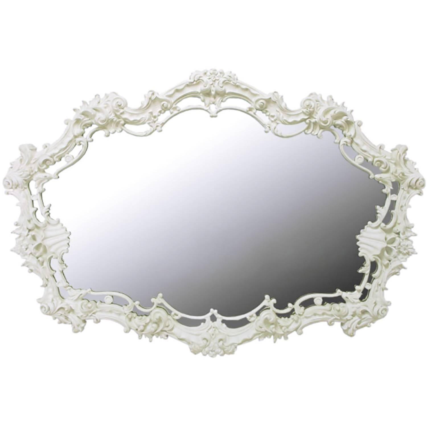 Extraordinary Italian Rococo Style Mirror of White Lacquered Gesso For Sale