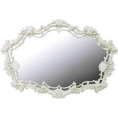 Retro Extraordinary Italian Rococo Style Mirror of White Lacquered Gesso