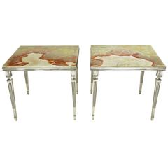 Pair of 1940s Silver Plated Bronze and Onyx End Tables
