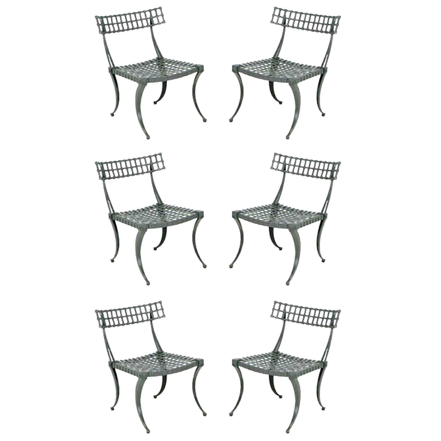 Excellent Set of Six Cast Aluminum Klismos Dining Chairs by Thinline