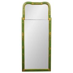 Green Lacquer and Gilt Queen Anne Chinoiserie Wall Mirror